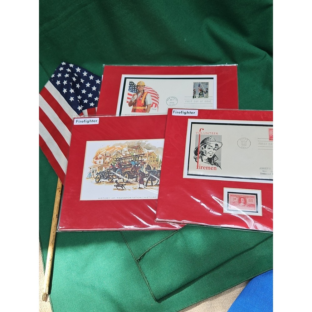Firemen Firefighters 9/11 Heroes First Day Issue Stamps Firetruck 3‎ Matted Sets